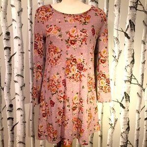 Just Be Lavender & Rose Print Sweater Dress